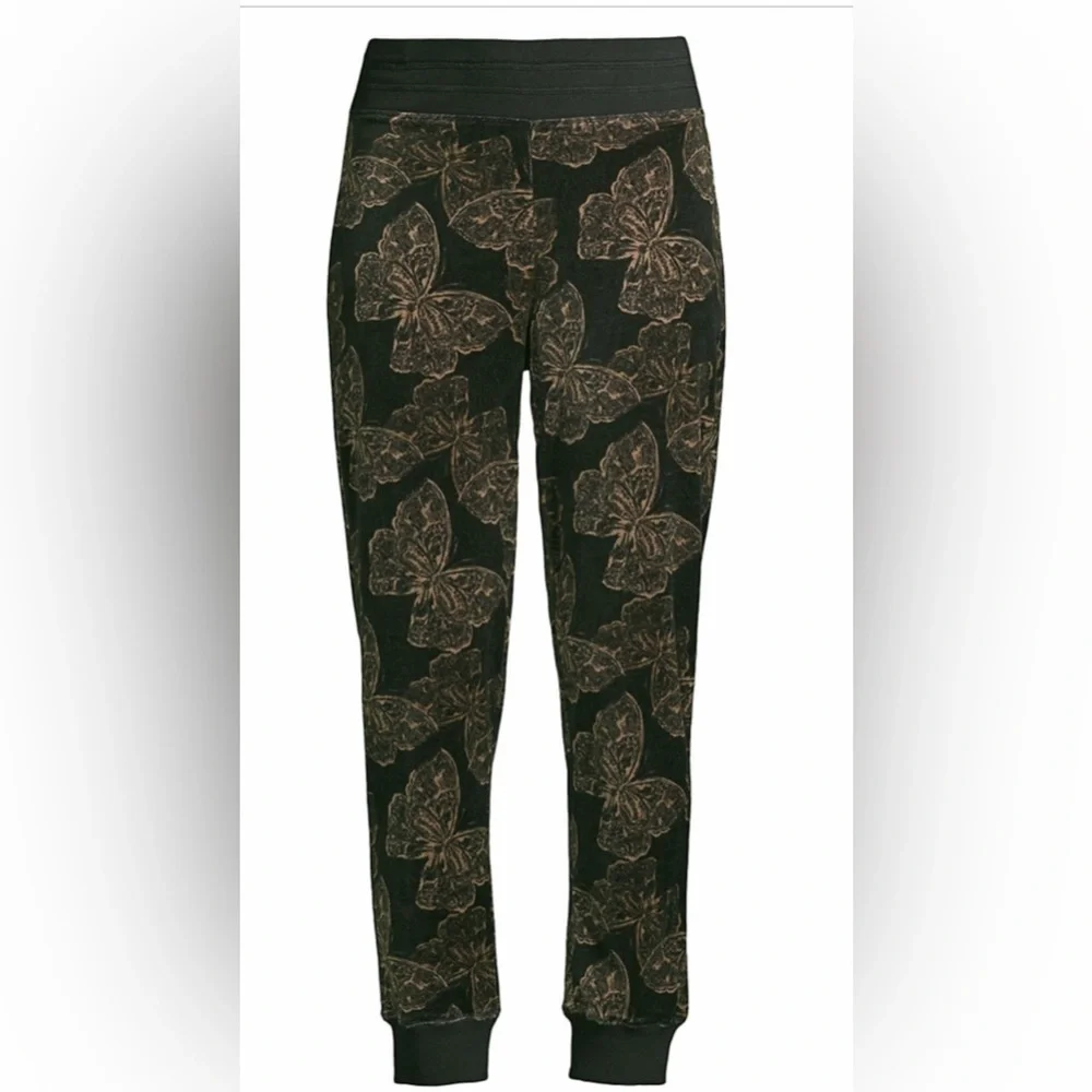 Johnny Was Zuri Modern Velour Sweatpants Black & Butterflies Size X-Large - Picture 5 of 12